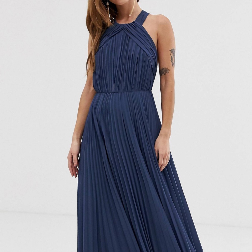 ASOS DESIGN Pleated Bodice Halter Maxi Dress